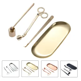 Holders 4pcs/kit Candle Bell Snuffer Wick Trimmer Hook Tray Luxury Steel accessory Holder Scissors Home Decor Rose Gold Silver Black
