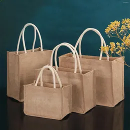 أكياس التسوق الخيش حمل فارغة Jute Jute Beach Handbag هدية قابلة لإعادة الاستخدام مع مقبض لحرف أعياد الميلاد للحرف البقالة