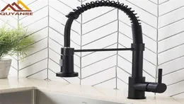 Quyanre Matte Black Kitchen Sink Faucet Pull Down Single Handle Mixer Tap 360 Rotation Torneira Cozinha 2201252372745