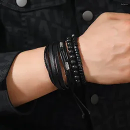 Крепкие браслеты кожаные браслет мужчины с ручной ткани с бисером с лондоиментом с регулируемыми аксессуарами
