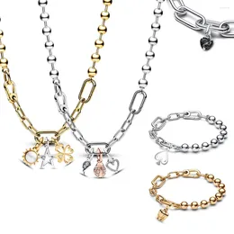 Catene 925 Sterling Silver Link Chain BraceletNecklace Fit Me Style Charm per donne Gioielli fai -da -te Semplici piccoli pendenti.
