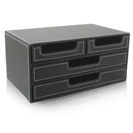 2024 3 Camadas Armazenamento de artigos de papelaria Box Desktop Sundries Box Box Caixa Artificial Couro Artificial Multi-Funcional Organizador Black Desk Black Desk