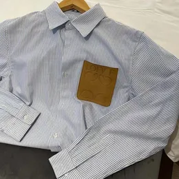 Camicie da donna da uomo per donna designer maglietta loeewww logo in pelle logo blu bianco a strisce lunghe camicia a maniche lunghe per coppia