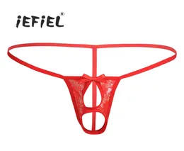 Iefiel Men Lingerie Branties Open Butt Buttless Penis Ring Ball Lifter Bikini Gstring underpants underpants Thong Mens1588235