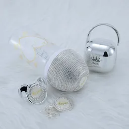 Collezione Silver personalizzata Miyocar Bling Baby Bottle Picchifier e Pacifier Clip Box Set BPA GRATUITO 240423