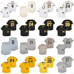 Billiga basebolltröjor 8 Stargell /9 Mazeroski /21 Clemente /24 Bonds /27 Tekulve /39 Parker Vintage Retro Black Grey Yellow Shirt Mesh Syched