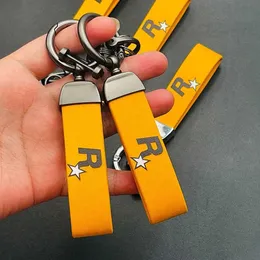 Bilnyckel Yellow Muti-Pendant Key Holder Dålig nyckelband Nylon Webbing Strap KeyChain KeyFob Game GTA Auto 5 KeyChain for Fans Key Ring T240509
