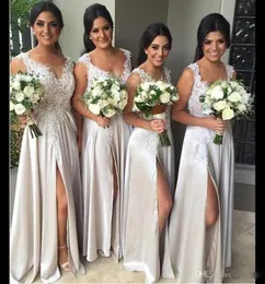 Luxury Beach Cheap Bridesmaid Dresses Side Split Lace Wedding Party Dresses Long Evening Dressmaid Appliques Long Bridesmaid Gowns7210815