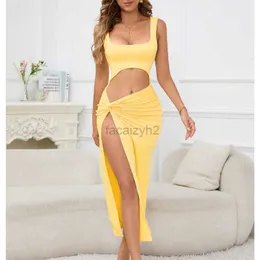 Casual Dresses Designer Dress Women's Long Dress 2024 Ny stil Suspender Solid Color Hollowed Out Navel Sexig klänning plus storleksklänningar