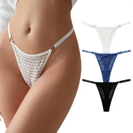 Women's Panties Texture Lace Ribbon Solid Color Thongs T String Love Ring Buckle Underpants Low Waist Seamless Briefs Ropa Interior Femenina