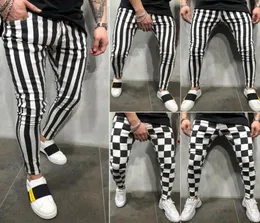 2019 Men039s Pencil Pants Summer Fashion Slim Comfortion Striped Plaid Black White Castary Pants Plus S2XL8364945