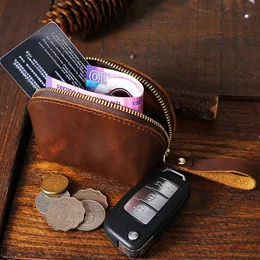 Genuine Leather Coin Purses Mini Pouch Money Pocket Zipper Shell Bags Top Layer of Cowhide Key Package Storage Bag Men Women 240430