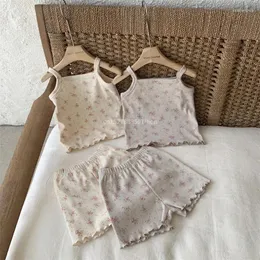 Kleidungssets Baby Girl Retro Blumenschlinge T-Shirt Boy Kühle ärmellose Tops und dünne weiche atmungsaktive Baumwollshorts 2pc Set Kid Erfrischend