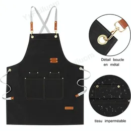 Cruz Back Kitchen Apron Chef de lona à prova d'água com bolso grande e tiras ajustáveis para churrasco de bolhas salão de unhas 240508