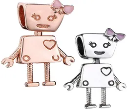 2pcs toplu Avrupa Bella Robot Charm Machine Girl 925 STERLING Gümüş Charm Kolye Boncuk Bilezik Zinciri Bileklik Kolye Takımları2662571