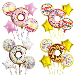 Parti dekorasyonu 5pcs erkek kızlar doğum günü balon çörek alüminyum film balonları şeker pentagram helyum balon çocuk günü süslemeleri