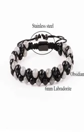 Модный браслет Gemstone Natural 6mm Labradorite Black Agate Beads Bersed Brained Brazlet Macrame Мужчины женщины 4717852