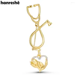 Brooches Hanreshe Born Stethoscope Heart Pin Cute Baby Pendant Dangle Charm Brooch Obstetrics Lapel Badge Jewelry Gifts