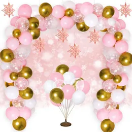 Decoração de festa Snowflake Balloon Garland Arch Kit Pink e Gold 90 Pack Balloons para meninas Aniversário Decorações de chá de bebê suprimentos