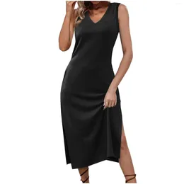 Casual Dresses V Neck Summer Dress Womens Fashion Sleeveless Maxi T Shirt Female Clothing Streetwear