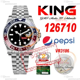 126710 PEPSI VR3186 Automatisk män Titta på King Red Blue Ceramic Bezel Black Dial 904L Jubileesteel Armband Super Edition Samma seriekort Reloj Puretimewatch Ptrx