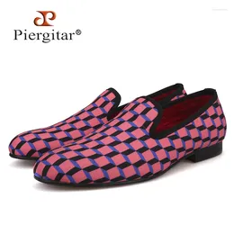 Casual Shoes Piergitar Arrival Handcrafted Multi-Colors 3D Print Check Men's Canvas Loafer For Daily Wedding And Party