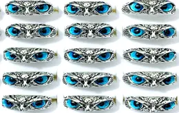 Bulk lots 30pcs blue eye owl vintage rings retro punk gothic rock women men cool biker party gifts jewelry5042309