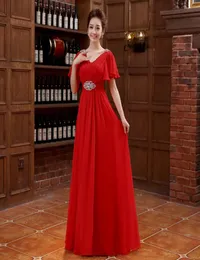 Zupełnie nowe czerwone sukienki wieczorowe z krótkim rękawem Elegancka szyfonowa panna młoda kula balowa impreza Homecominggraduation Formalna sukienka 2492905