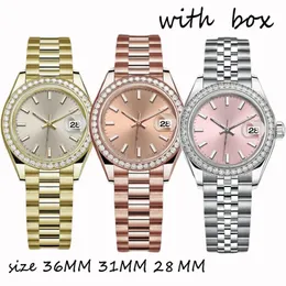 Zegarek projektant Diamond Watches Women Automatyczne różowe złoto Rozmiar 36 mm 31 mm 28 mm szafir szklany Wodoodporny Montres pour dames panie 246U