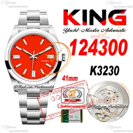 124300 K3230 Automatyczne męskie zegarek King 41mm Domed Bezel Coral Red Stick Tarf 904L stalowa bransoletka Super Edition Ta sama karta seryjna RELOJ HOMBRE Puretimewatch Ptrx