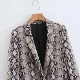 여자 자켓 스프링 가을 가을 빈티지 뱀 프린트 캐주얼 라펠 긴 소매 슬림 재킷 2024 패션 포켓 스킨 코트