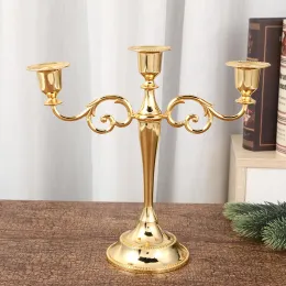 Holders Metal Gold Bronze Plated Candle Holder Retro 3Arms Candelabra For Wedding Prop Candlelight Dinner Hotel Home Decoration