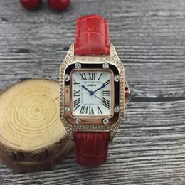 Donne di alta qualità Red Leather Watch Fashion Casual Clock Square Diamonds Orologi da polso Orologi di lusso Grucia Lady Classic Watch 343R