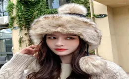 Beanieskull Caps Moda Cossack Cap Bap Furry Winter Pom Ball Ball Faux Fur Hat Beanie KnitEanieskull Chur228197653