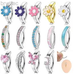 Navel Rings 1 Piece Flower Shape 14G Belly Button Ring Rhinestones Navel Piercings Click Reverse Curved Navel Barbell Body Jewelry 10MM d240509