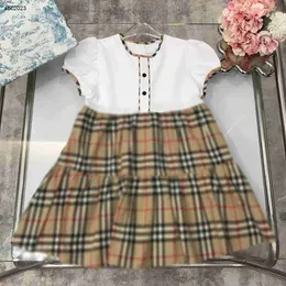 Classics baby skirt Splicing design summer Princess dress Size 100-150 CM kids designer clothes Khaki plaid skirt hem girls partydress 24May
