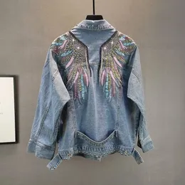 AutumnFashion Rivet Woman Denim Jacket Long Sleeve Female Jackets Jeans Coat Beading Tassel Outerwear 240423