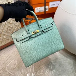 Top Cowhide Handbag Brkns äkta läder Mint Green Factory Mist Faced Crocodile Uncle Wax Threadryz08fgz