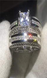 Klassische Frauen Weißgold gefülltes Diamantring Set für Lady Bridal Wedding Engagement Party Finger Ringe Juwely Geschenkgröße 5103380286