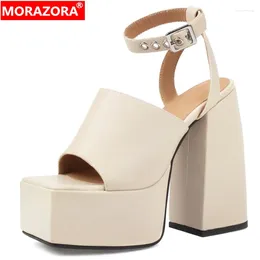 Kleiderschuhe Morazora 2024 Größe 35-43 Mikrofaserschnallen Sandalen Frau Quadratz Zeh Dicke High Heels Ladies Plattform