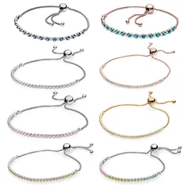 925 스털링 실버 브레이슬릿 Pandona Rose Turquoise Sparkling Sparkling Tennis Bracelet 590524CZ 590524PCZ 590524CCZ 590524PCZMX 598517C0 246R