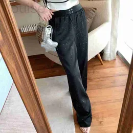 Women's Pants Capris Designer Custom Satin Hot Silver Powder för att visa Slim Waistband Diamond Logo Rubber Band 3Wew