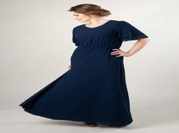 2019 Casual Navy Blue Chiffon Plus Size Long Modest Bridesmaid Dresses With Flutter Sleeves Aline Floor Length Boho Wedding Party5422110