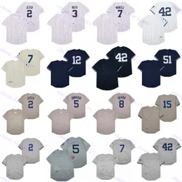 Tanie koszulki baseballowe 2 Jeter /3 Ruth /4 Gehrig /5 DiMaggio /8 Berra /9 Maris /10 Rizzuto /12 Boggs /15 Munson /23 Mattingly /42 Rivera /51 Williams 1939 Vintage Retro White Grey