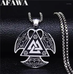 Afawa Nordic Viking rostfritt stål yxhalsband för män silverfärg stora halsband hängar smycken Gargantilla N4022S0215263434