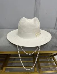 Wide Brim Hats Summer Arrival Double Chain Strap Fedora Hat Straw For WomenWide1157323