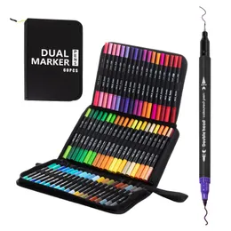 60 Dual Tipp -Pinselmarkierungen Kunstmarker für Künstlercoloring Stifte Pinsel Feine Tippmarkierungen für Kinder Erwachsene Malvorlagen Kalligraphie 240430