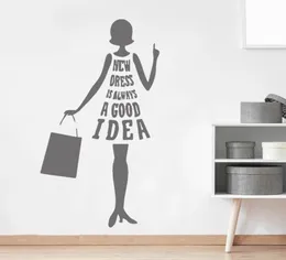 Shopping Girl Model Vinil Sticker Fashion Woman Design Design Design Decal Decal Vinile Silhouette Boutique Decor33373193