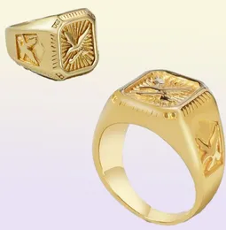 MEN039S HAWK Signet Ring mit Doppeladler Goldener Farbe mittelalterlicher Edelstahl Ehemann Geschenk1134887