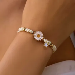 Bransoletki ślubne Koreańska słodka stokrotka Bransoletka kwiatowa dla kobiet ręcznie robiona regulowana pleciona linowa bransoletki